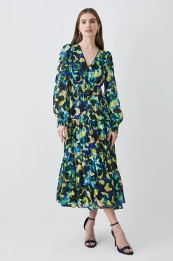 Outlet 😀 Karen Millen Abstract V Neck Woven Maxi 👗 Dress 🛒 -Dresses Sales Store womens multi abstract v neck woven maxi dress