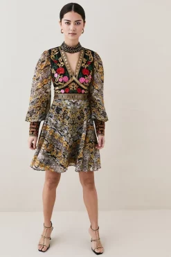 Hot Sale ⌛ Karen Millen Petite Baroque Embroidered & Bead Mini 👗 Dress 👍 -Dresses Sales Store womens multi petite baroque embroidered bead mini dress