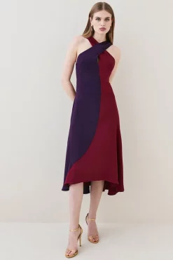 Buy 🎁 Karen Millen Soft Tailored Colour Block Halter Midi 👗 Dress ✨ -Dresses Sales Store womens multi soft tailored colour block halter midi dress 1