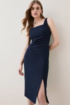 Brand new 🎁 Karen Millen Structured Crepe Strap Midi Tailored 👗 Dress ✔️ -Dresses Sales Store womens navy structured crepe strap midi tailored dress