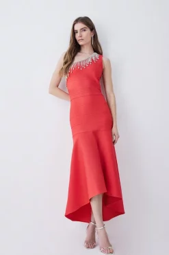 Coupon 💯 Karen Millen Bandage Diamante Trim One Shoulder High Low Midi 👗 Dress 🎁 -Dresses Sales Store womens orange bandage diamante trim one shoulder high low midi dress