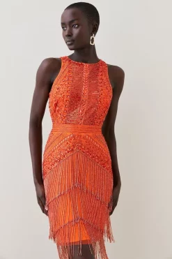 Cheapest π― Karen Millen Embellished Halter Fringed Mini π Dress π― 14 Cheapest π― Karen Millen Embellished Halter Fringed Mini π Dress π― -Dresses Sales Store womens orange embellished halter fringed mini dress