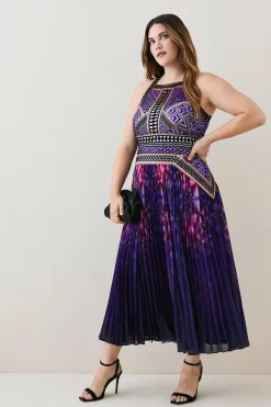 Cheap 💯 Karen Millen Plus Size Geo Guipure Metallic Woven Midi 🤩 -Dresses Sales Store womens purple plus size geo guipure metallic woven midi