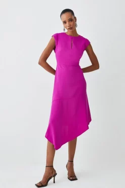 Brand new 🔔 Karen Millen Soft Tailored Key Hole Cap Sleeve High Low Midi 👗 Dress 🤩 -Dresses Sales Store womens purple soft tailored key hole cap sleeve high low midi dress