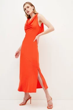 Coupon 🎁 Karen Millen Fluid Crepe Cowl Neck Woven Midi 👗 Dress 😀 -Dresses Sales Store womens red fluid crepe cowl neck woven midi dress