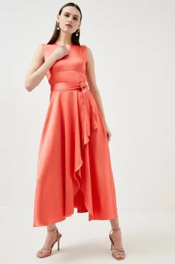 Cheap ⭐ Karen Millen Satin Waterfall Maxi 👗 Dress 🔔 -Dresses Sales Store womens red satin waterfall maxi dress