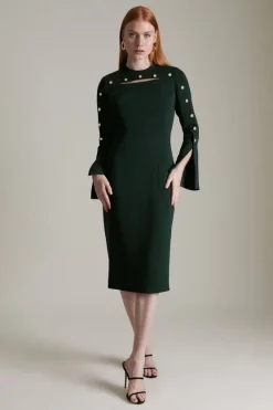 Brand new ⭐ Karen Millen Stud Detail Split Sleeve Pencil Midi 👗 Dress 🧨 -Dresses Sales Store womens red stud detail split sleeve pencil midi dress
