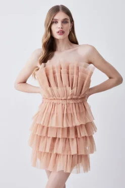 Wholesale 🛒 Karen Millen Layered Tulle Woven Mini 👗 Dress 🥰 -Dresses Sales Store womens rose layered tulle woven mini dress