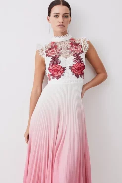 Cheap 🛒 Karen Millen Petite Rose Guipure Lace Woven Pleat 👗 Skirt Midi 👗 Dress 😍 -Dresses Sales Store womens rose petite rose guipure lace woven pleat skirt midi dress