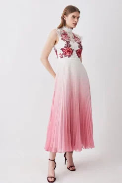 Coupon 😀 Karen Millen Rose Guipure Lace Woven Pleat 👗 Skirt Midi 👗 Dress 🤩 -Dresses Sales Store womens rose rose guipure lace woven pleat skirt midi dress
