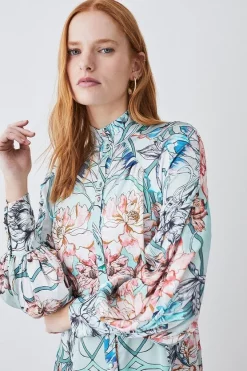 Discount ✔️ Karen Millen Mirrored Floral Satin Woven Midi 👗 Dress 🧨 -Dresses Sales Store womens sage mirrored floral satin woven midi dress