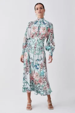 Brand new 👏 Karen Millen Petite Mirrored Floral Satin Woven Midi 👗 Dress 💯 -Dresses Sales Store womens sage petite mirrored floral satin woven midi dress