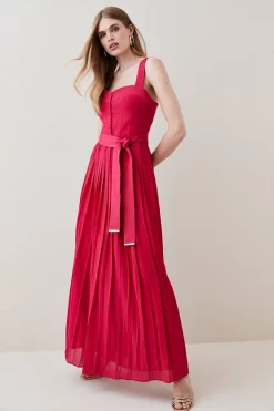 Promo 😀 Karen Millen Top Stitch And Pleat Detail Woven Midi 👗 Dress ⌛ -Dresses Sales Store womens teal top stitch and pleat detail woven midi dress 1