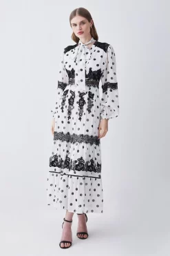 Top 10 🥰 Karen Millen Tall Polka Dot Mix Lace & Embroidery Maxi 👗 Dress 🤩 -Dresses Sales Store womens white tall polka dot mix lace embroidery maxi dress